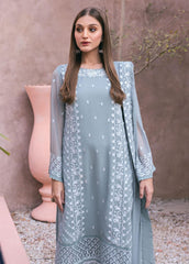 Azure Luxury Chiffon Dress Embroidered 3pcs Unstitched