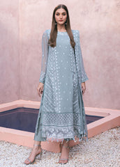 Azure Luxury Chiffon Dress Embroidered 3pcs Unstitched