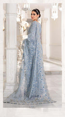 Maria B Sky Blue Net Saree Embroidery 3 piece Unstitched