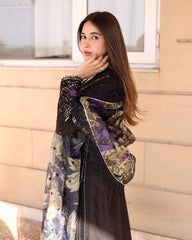 Mushq Black Luxury Silk Dress Embroidered 3 Piece Unstitched