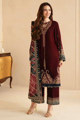 Jazmin Luxury Velvet Dress Embroidered 3 Piece Unstitched - Makhmal Royal Velvet Collection