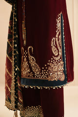 Jazmin Luxury Velvet Dress Embroidered 3 Piece Unstitched - Makhmal Royal Velvet Collection