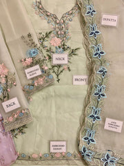 Agha Noor organza Embroidered Formal Collection 3 Piece Unstitch