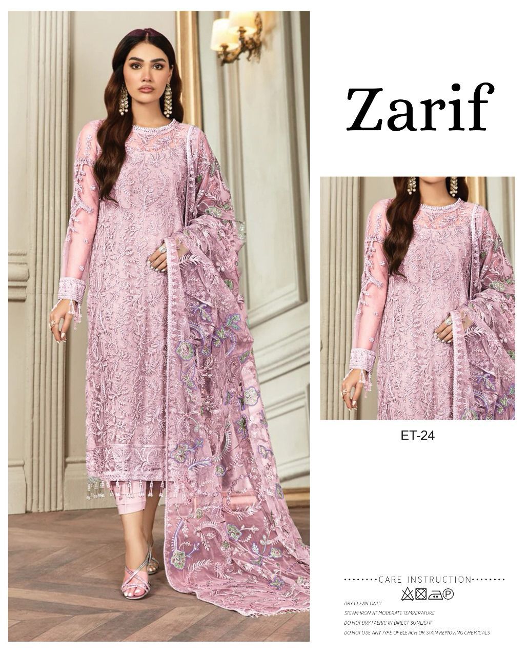 Zarif Pink Formal luxury Net Collection 3 Piece Unstitched