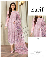 Zarif Pink Formal luxury Net Collection 3 Piece Unstitched