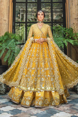 Mariaa B Bridal Mehndi Dress in Angrakha Lehenga Style 3 piece Unstitched