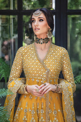 Mariaa B Bridal Mehndi Dress in Angrakha Lehenga Style 3 piece Unstitched