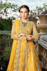 Mariaa B Bridal Mehndi Dress in Angrakha Lehenga Style 3 piece Unstitched