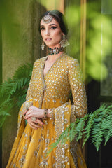 Mariaa B Bridal Mehndi Dress in Angrakha Lehenga Style 3 piece Unstitched