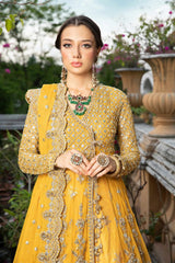Mariaa B Bridal Mehndi Dress in Angrakha Lehenga Style 3 piece Unstitched
