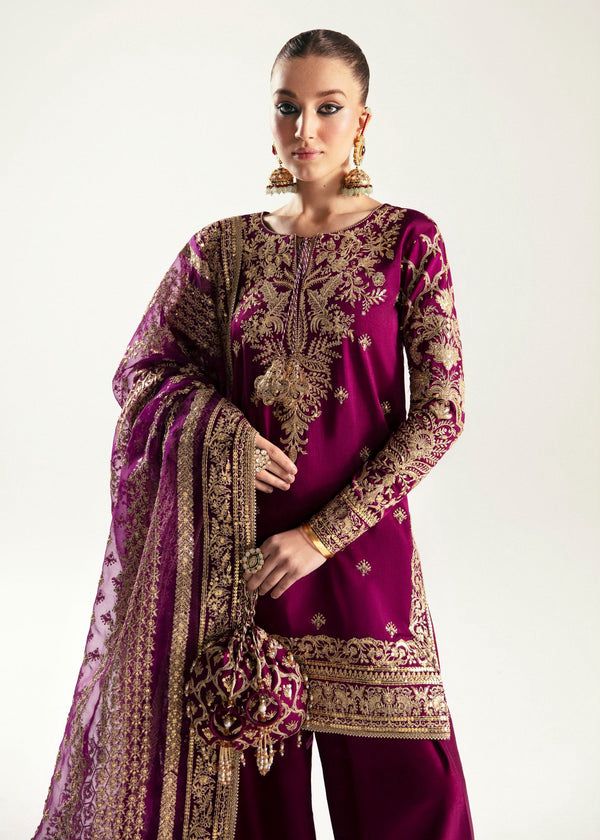 Kanwal Malik Shocking Pink Soft Raw Silk Formal Wear Dress Embroidered 3 Piece Unstitched