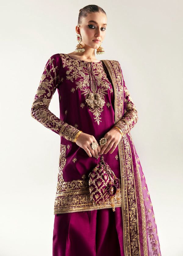 Kanwal Malik Shocking Pink Soft Raw Silk Formal Wear Dress Embroidered 3 Piece Unstitched