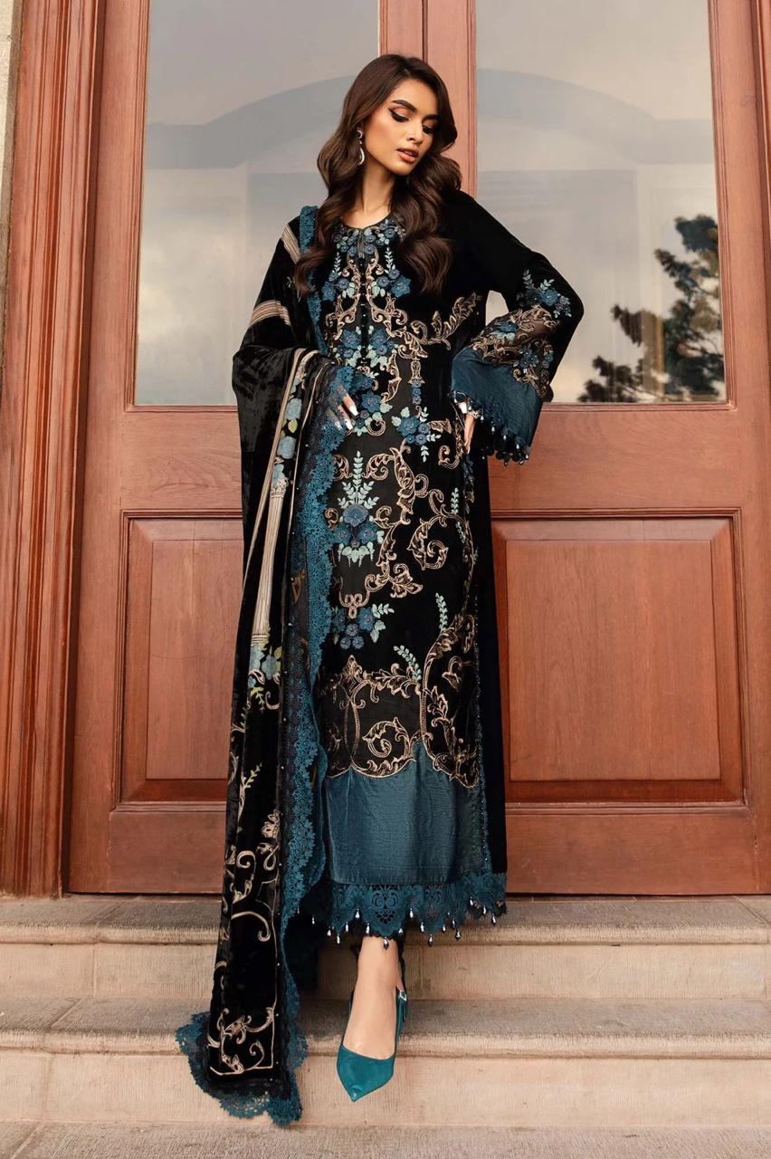 Maria B Luxury Velvet Dress Embroidered 3 Piece Unstitched