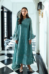 Azure Luxury Chiffon Dress Embroidered 3pcs Unstitched