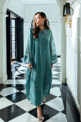 Azure Luxury Chiffon Dress Embroidered 3pcs Unstitched