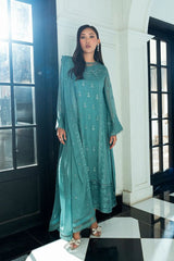 Azure Luxury Chiffon Dress Embroidered 3pcs Unstitched