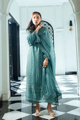 Azure Luxury Chiffon Dress Embroidered 3pcs Unstitched