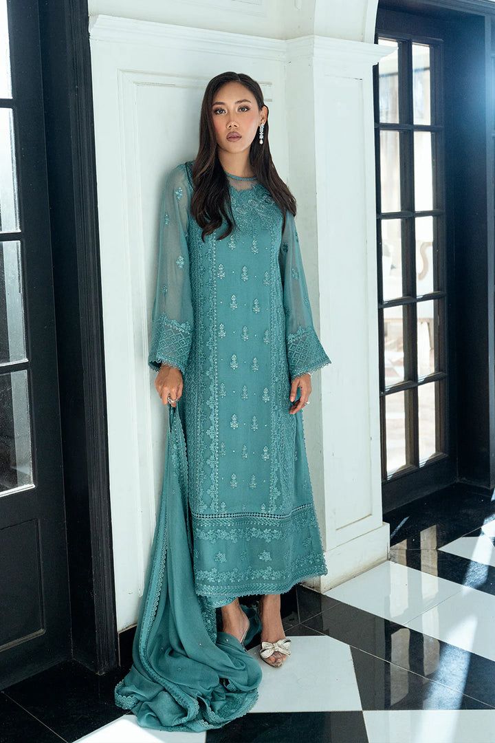 Azure Luxury Chiffon Dress Embroidered 3pcs Unstitched