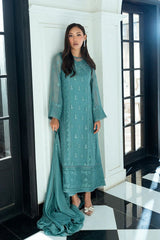 Azure Luxury Chiffon Dress Embroidered 3pcs Unstitched