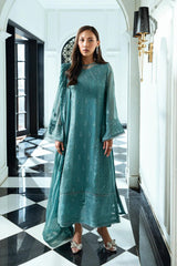 Azure Luxury Chiffon Dress Embroidered 3pcs Unstitched