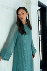 Azure Luxury Chiffon Dress Embroidered 3pcs Unstitched