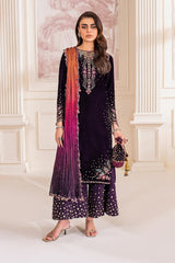 Baroque Luxury 9000 Micro Velvet Hand Work Dress Embroidered 3 Piece Unstitched