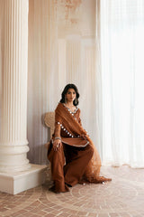 Vanya Brown Formal Collecion Shamoz Silk Embroidery 3piece Unstitched