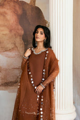 Vanya Brown Formal Collecion Shamoz Silk Embroidery 3piece Unstitched