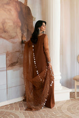 Vanya Brown Formal Collecion Shamoz Silk Embroidery 3piece Unstitched
