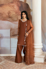 Vanya Brown Formal Collecion Shamoz Silk Embroidery 3piece Unstitched