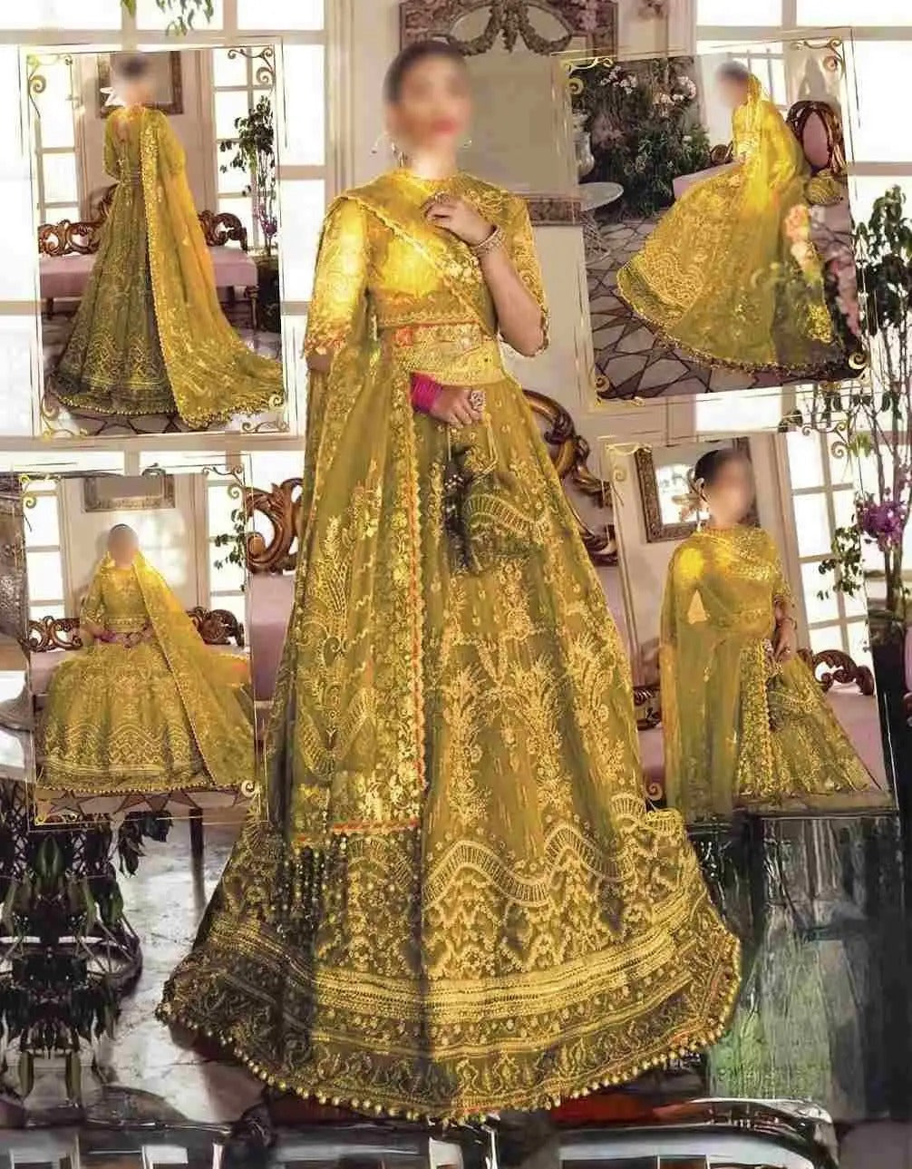 Afrozeh Mehndi Bridal Net Maxi 3 Piece Unstitched