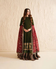 Jazmin Luxury Velvet Dress Embroidered 3 Piece Unstitched - Makhmal Royal Velvet Collection