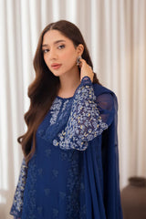 Azure Luxe Embellished Embroidered Chiffon 3 Piece Unstitched