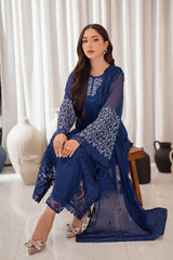 Azure Luxe Embellished Embroidered Chiffon 3 Piece Unstitched