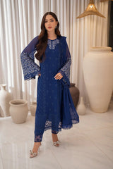 Azure Luxe Embellished Embroidered Chiffon 3 Piece Unstitched