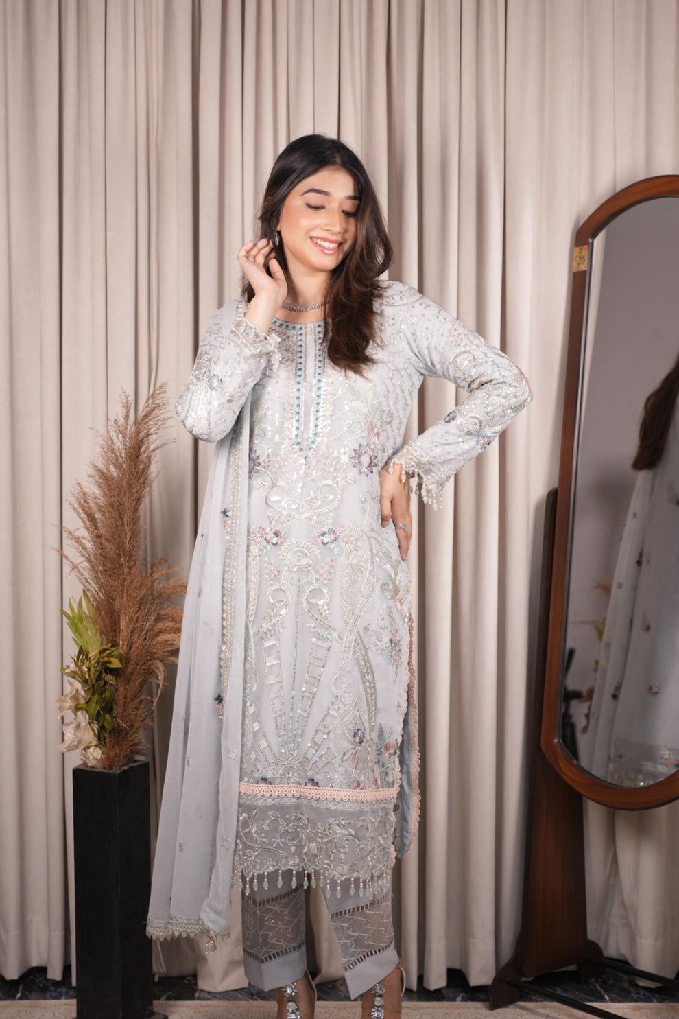Azure Luxury Chiffon Dress Embroidered 3pcs Unstitched / Stitched