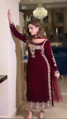 Rangrez Maroon Velvet Collection 3 piece Unstitched / Stitched