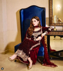 Rangrez Maroon Velvet Collection 3 piece Unstitched / Stitched