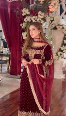 Rangrez Maroon Velvet Collection 3 piece Unstitched / Stitched