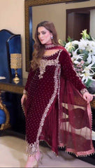 Rangrez Maroon Velvet Collection 3 piece Unstitched / Stitched