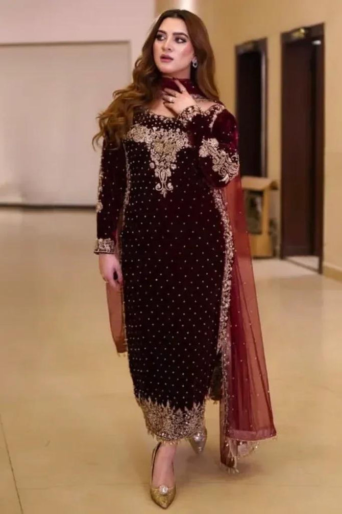 knee length dresses for ladies Velvet Dress for Girls | Velvet Dresses Designs in Pakistan main image 0