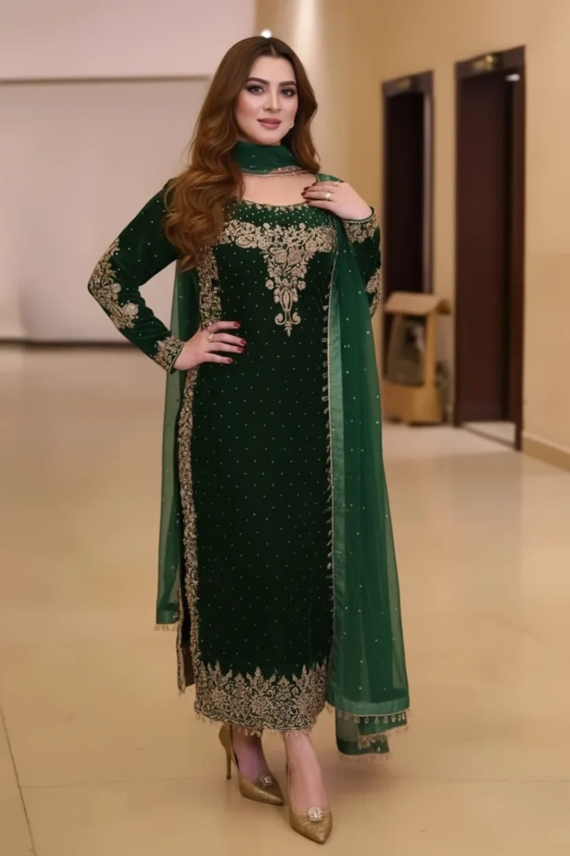 Rangrez Green Velvet Collection 3 piece Unstitched