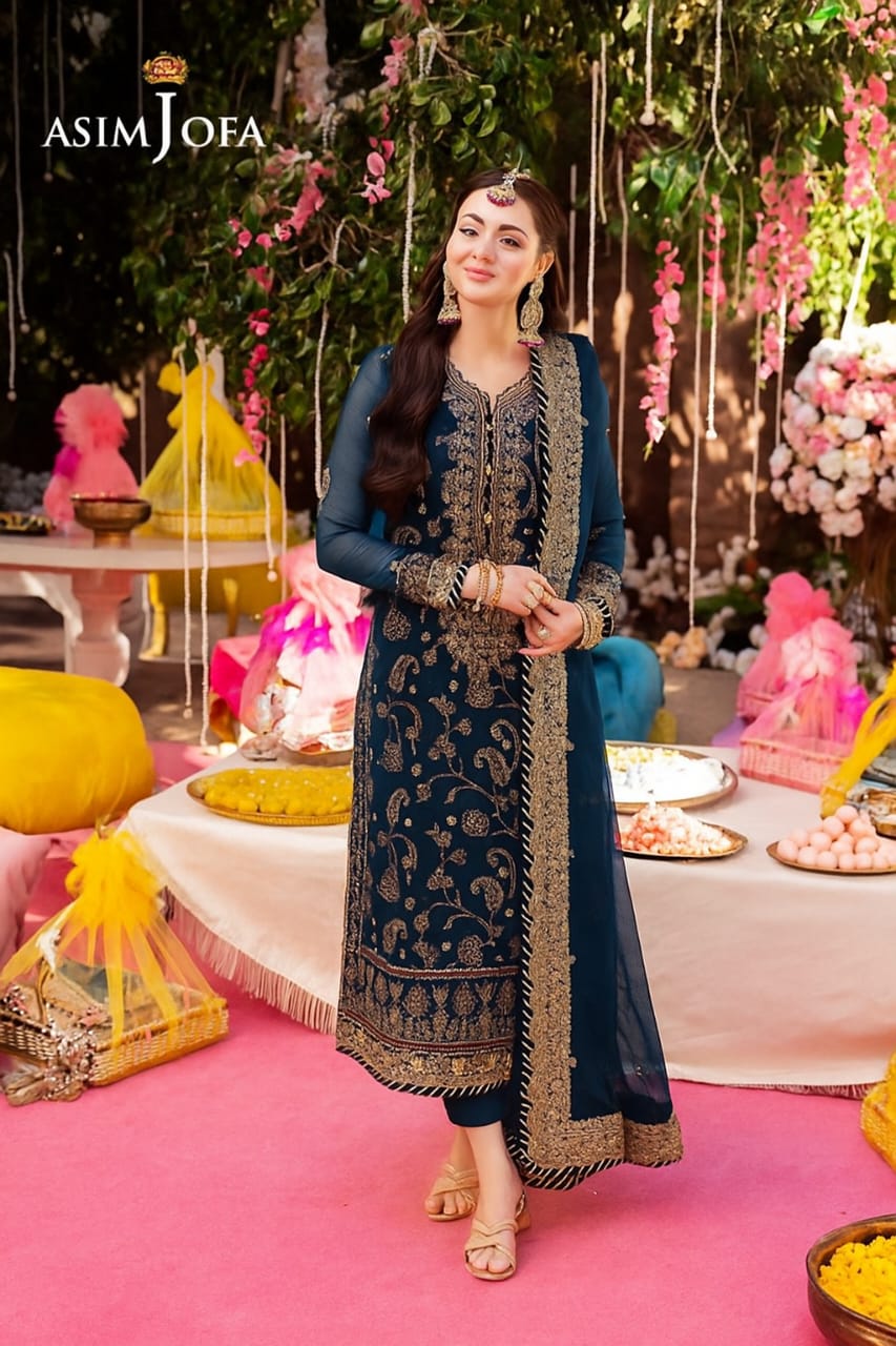Asim Jofa Luxury Chiffon Embroidered 3 piece Unstitched / Stitched