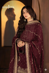 Asim Jofa Maroon Luxury Chiffon Embroidered 3 Piece Unstitched / Stitched