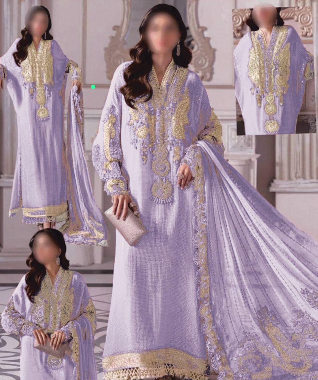 Maria B Luxury Chiffon Purple Embroidery Collection 3 Piece Unstitched / Stitched