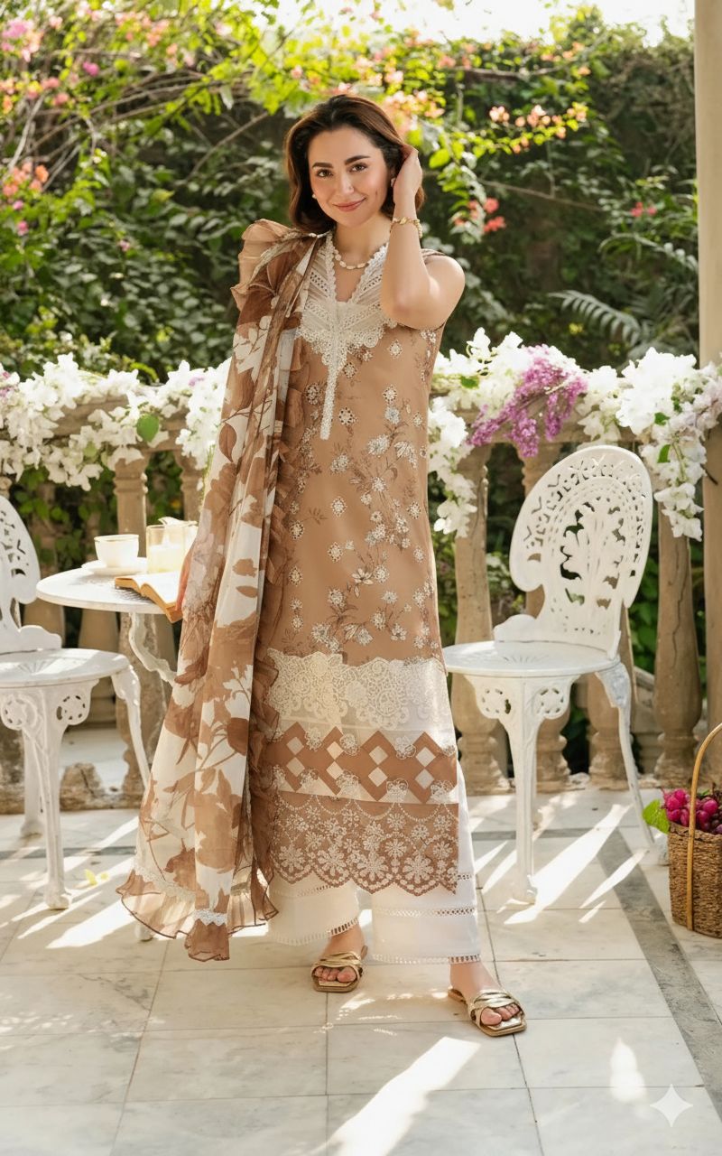Asifa Nabeel Luxury Lawn Printed Embroidered 3 Piece Unstitched / Stitched