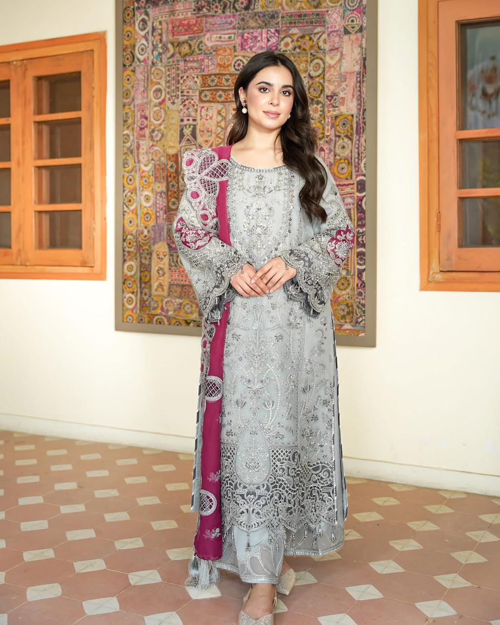 Imrozia Premium Chiffon Embroidered Wedding Collection 3Piece Unstitched / Stitched
