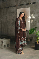 Karandi Brwn Luxury Lawn Embroidery 3Piece Unstitched / Stitched