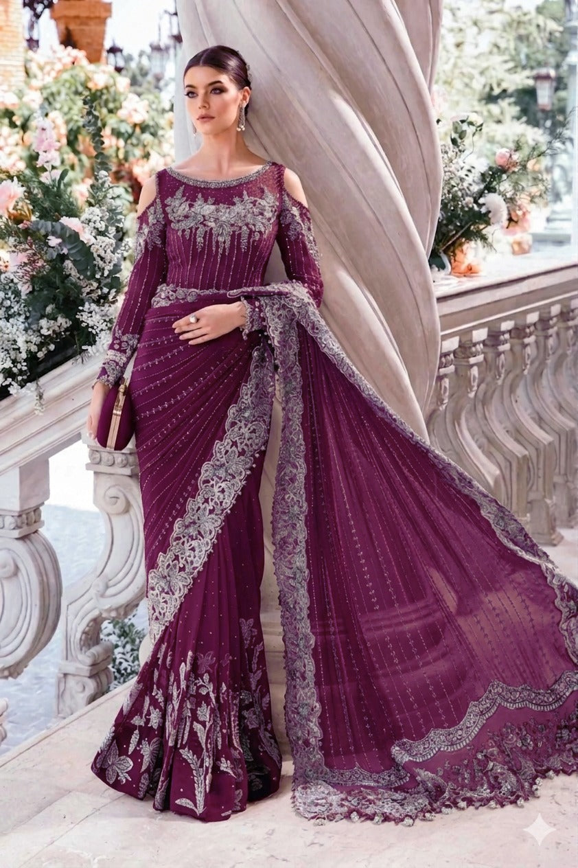 Maria B Luxury Embroidered Sof Net Saree Unstitched / Stitched