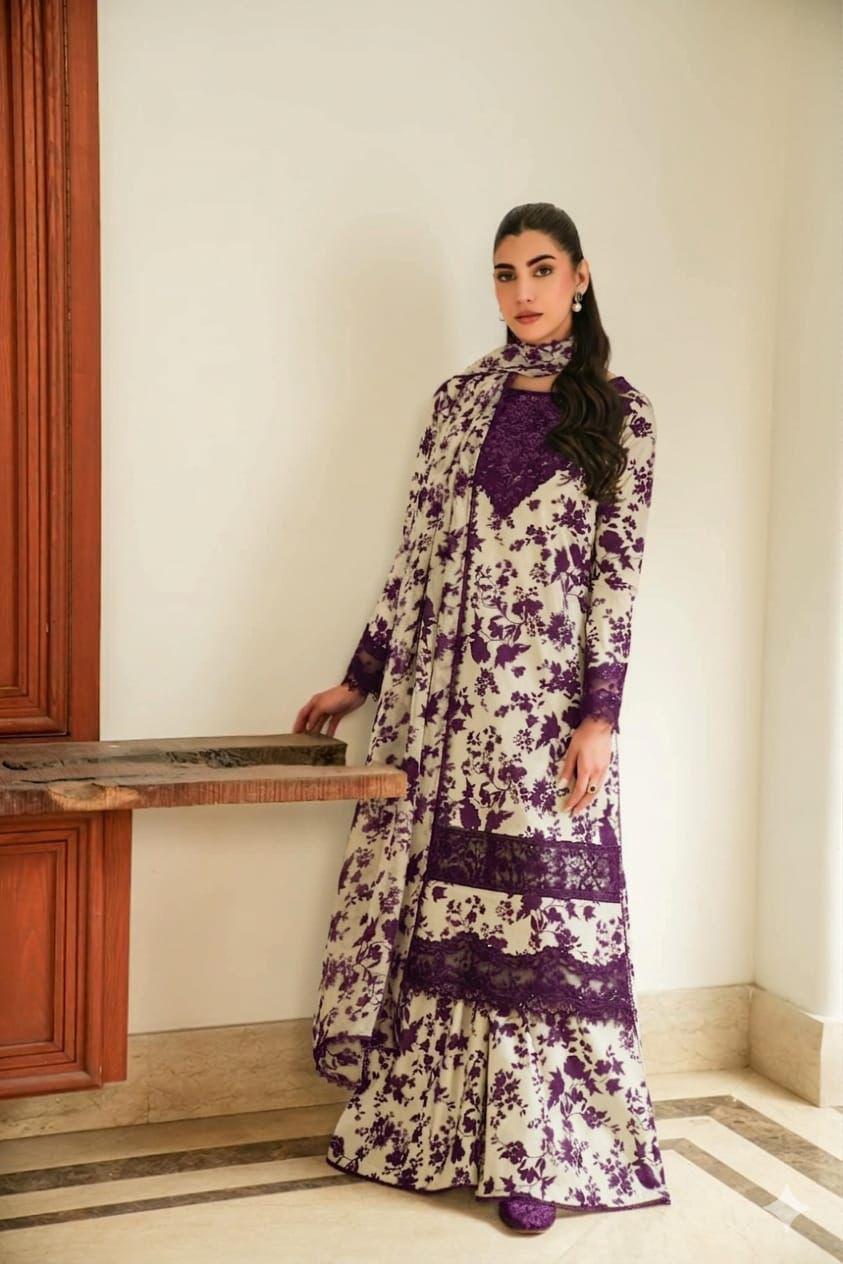 Aneela's Digital Printed Luxury Lawn Emb Collection 3Piece Unstitched / Stitched